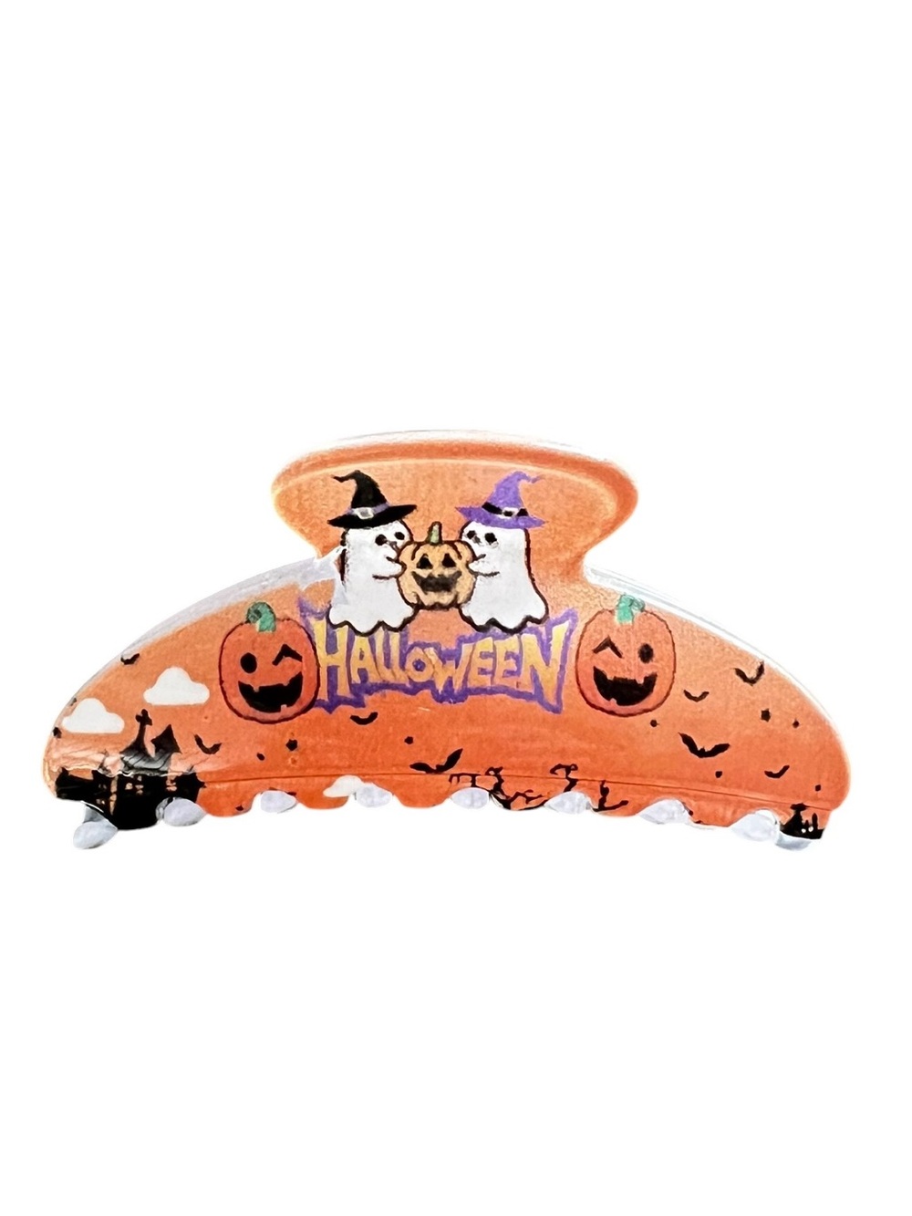 Orange Black Ghost Jack-o'-lantern Bat Halloween 4" Lobster Claw Hair Clip
